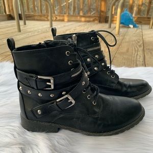 Black studded combat boots